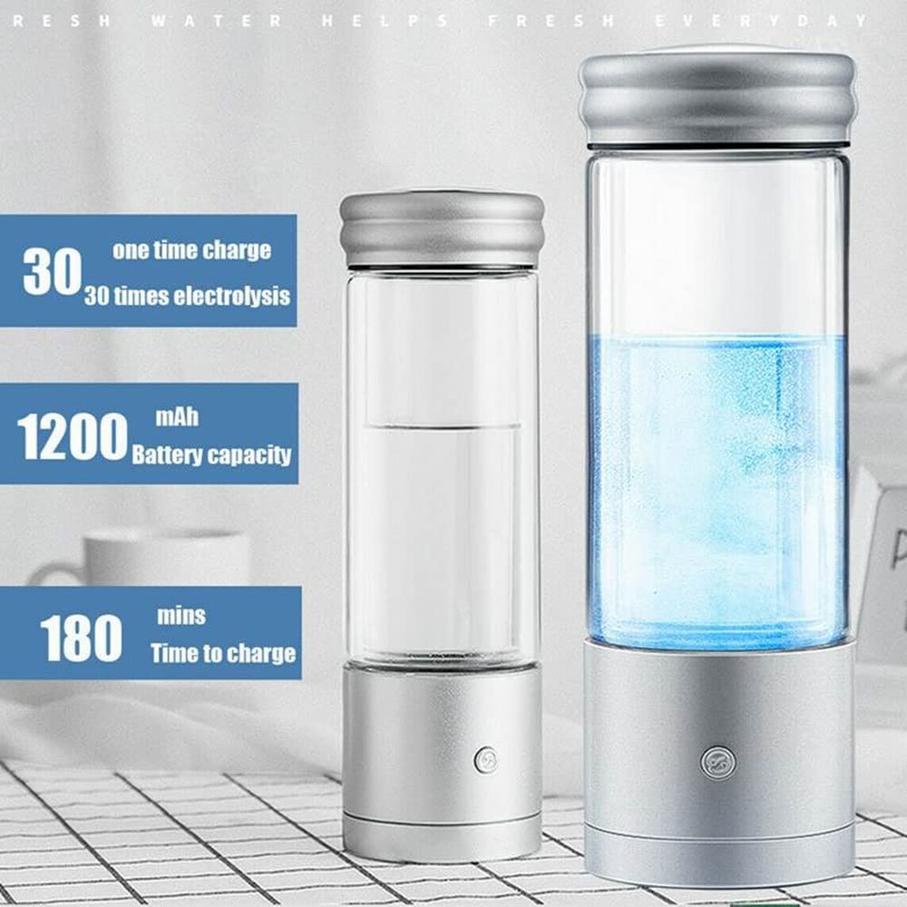 Botella Agua alcalina hidrógeno Generador portátil Agua Rica en hidrógeno Modo ionizador 3 Minutos y 5 Minutos Hace Que Contenido hidrógeno Sea hasta 800-1300 PPB Botella Vidrio Deportiva antioxida