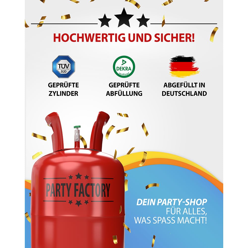 Party Factory Helium Gasflasche 400L für 50 Luftballons Ballongas Flasche Latex Folienballons Einwegflaschen Knick-Füllventil