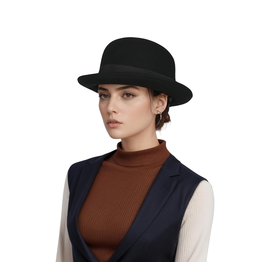bocodeco Wool Felt Flat Brim Bowler ハット Wool Felt Bowler Wide Brim Hat | Panama Fedora Hat | e4Hats