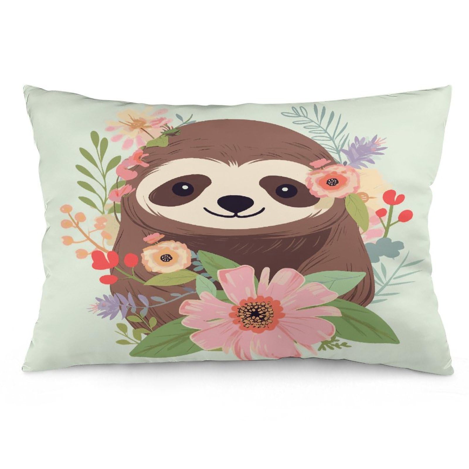 Sloth and Flowers Throw Pillow Covers with Silent Zipper Polyester Pillow Protectors Removable Pillow Cases Soft Pillowcase Cozy Pillow Sham Cushion Cover for Sofa Car Bed 16 "x24