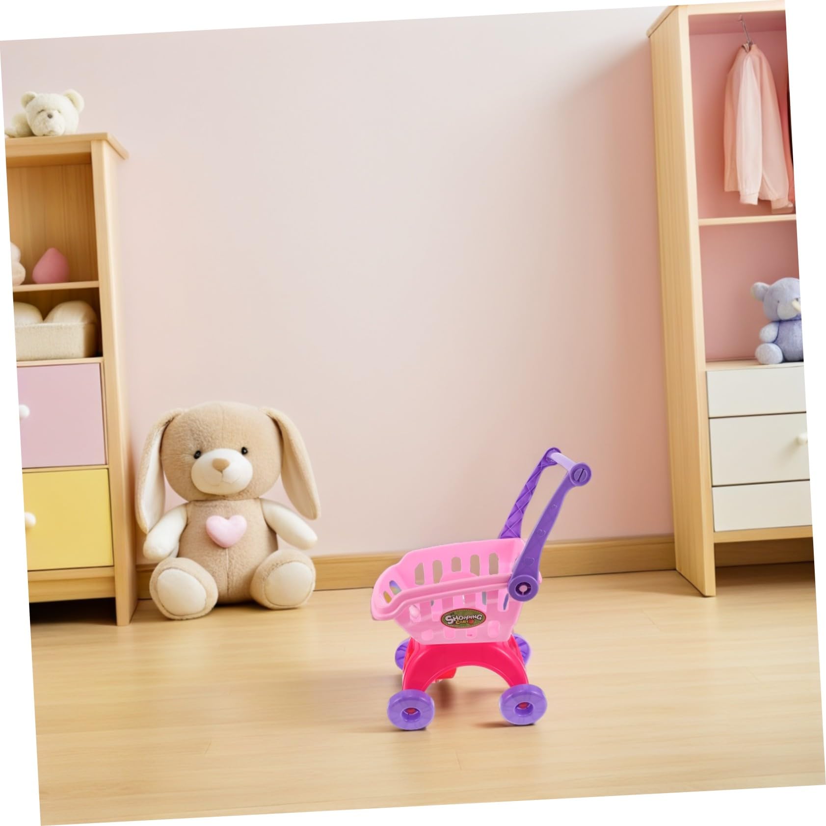 BESPORTBLE Carrello della Spesa Giocattolo per Bambini in Plastica Facile da Manovrare Accessori Frutta, per Gioco di Ruolo Realistico in Casa e Momenti Genitore-figlio