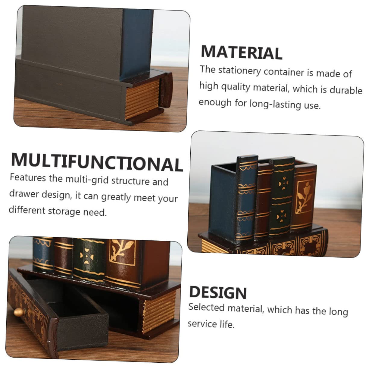 Portapenne Organizer Multifunzionale Struttura Multi- Cassetto Design Retrò in Legno per Uso Casa e per Cancelleria Salvaspazio