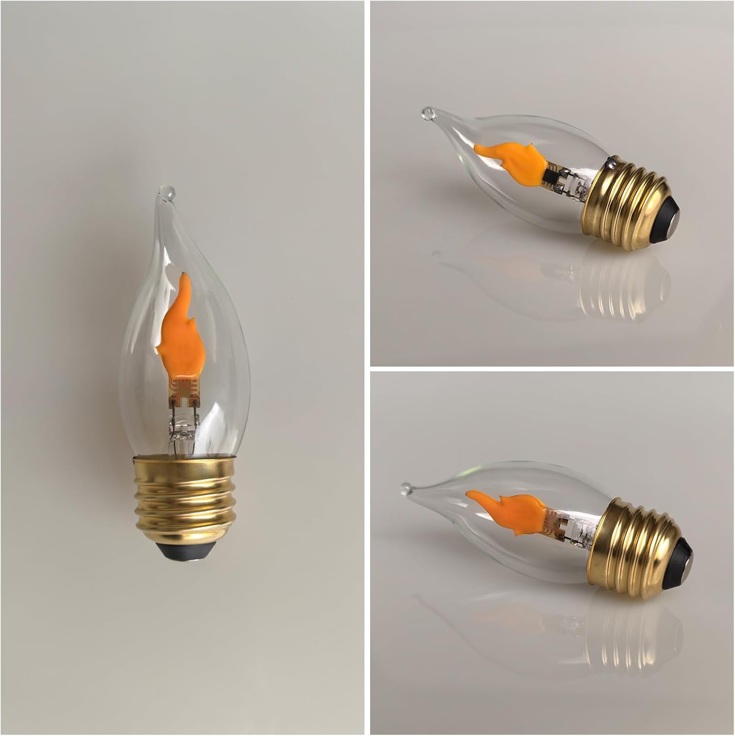 C11/C35 LED Flame Effect Light Bulb Non-Dimmable E26 Flickering Clear Candle Light Bulbs 2pack (120V)
