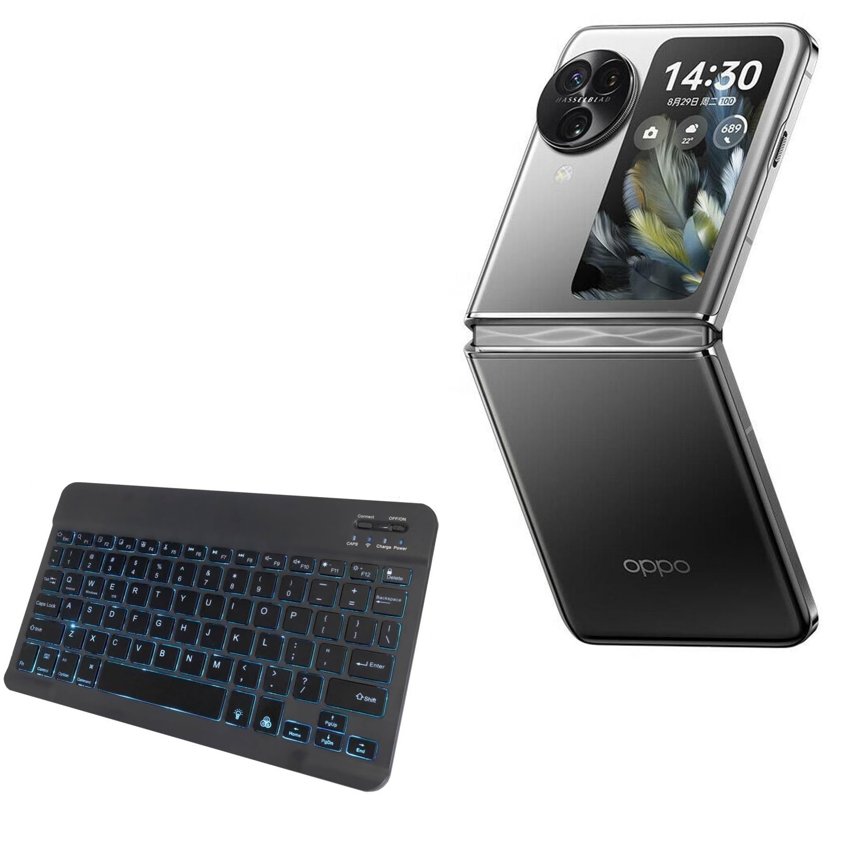 BoxWave Keyboard Compatible with Oppo Find N3 Flip - SlimKeys Bluetooth Keyboard - with Backlight, Portable Slim LED 7 Colors - Jet Black