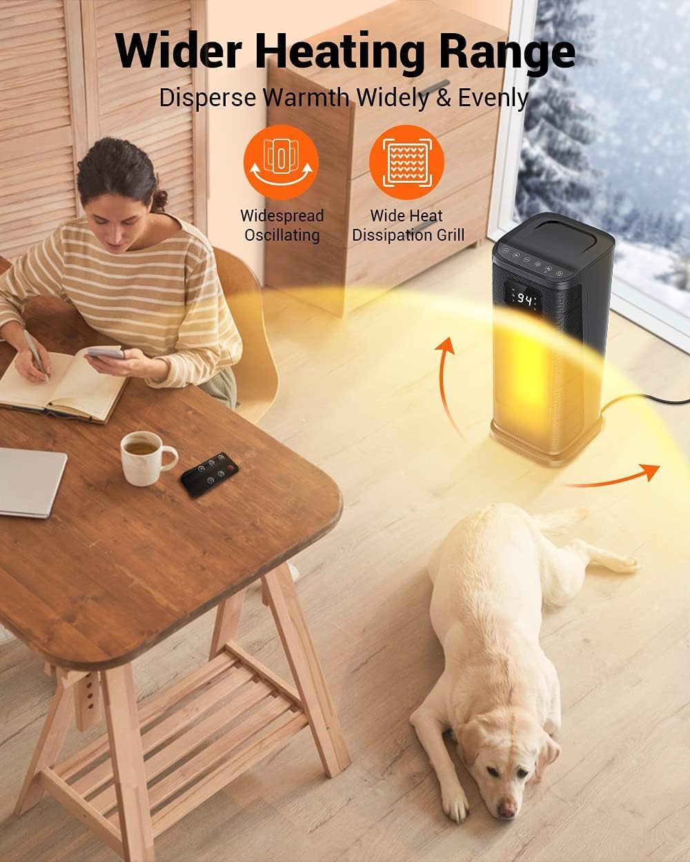 KopBeau Space Heater Indoor, 1500W Fast Quiet Heating Portable Electric Heaters with Thermostat, 4 Modes, Overheating & Tip-Over Protection, Oscillating Room Heater with Remote for Office Bedroom Use