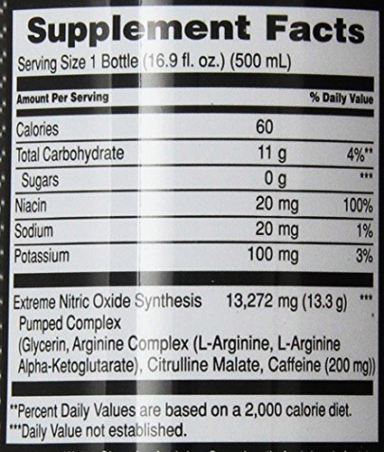 MET-Rx NOS Pumped, Blue Raspberry, 16.9 oz. (12 count), Pre-Workout Ready To Drink (RTD) Sugar Free Energy Supplement with Caffeine, and Amino Acids