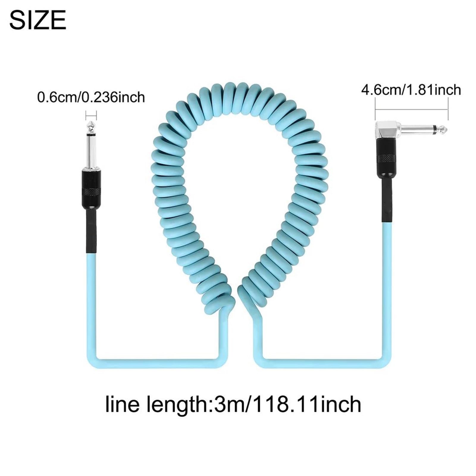 Cavo Audio Per Chitarra Cavo A Spirale Per Amplificatore Da 300 Cm Dritto/angolo 6,35 Mm Linea Di Riduzione Del Rumore Accessori Parti Chitarra(Green)