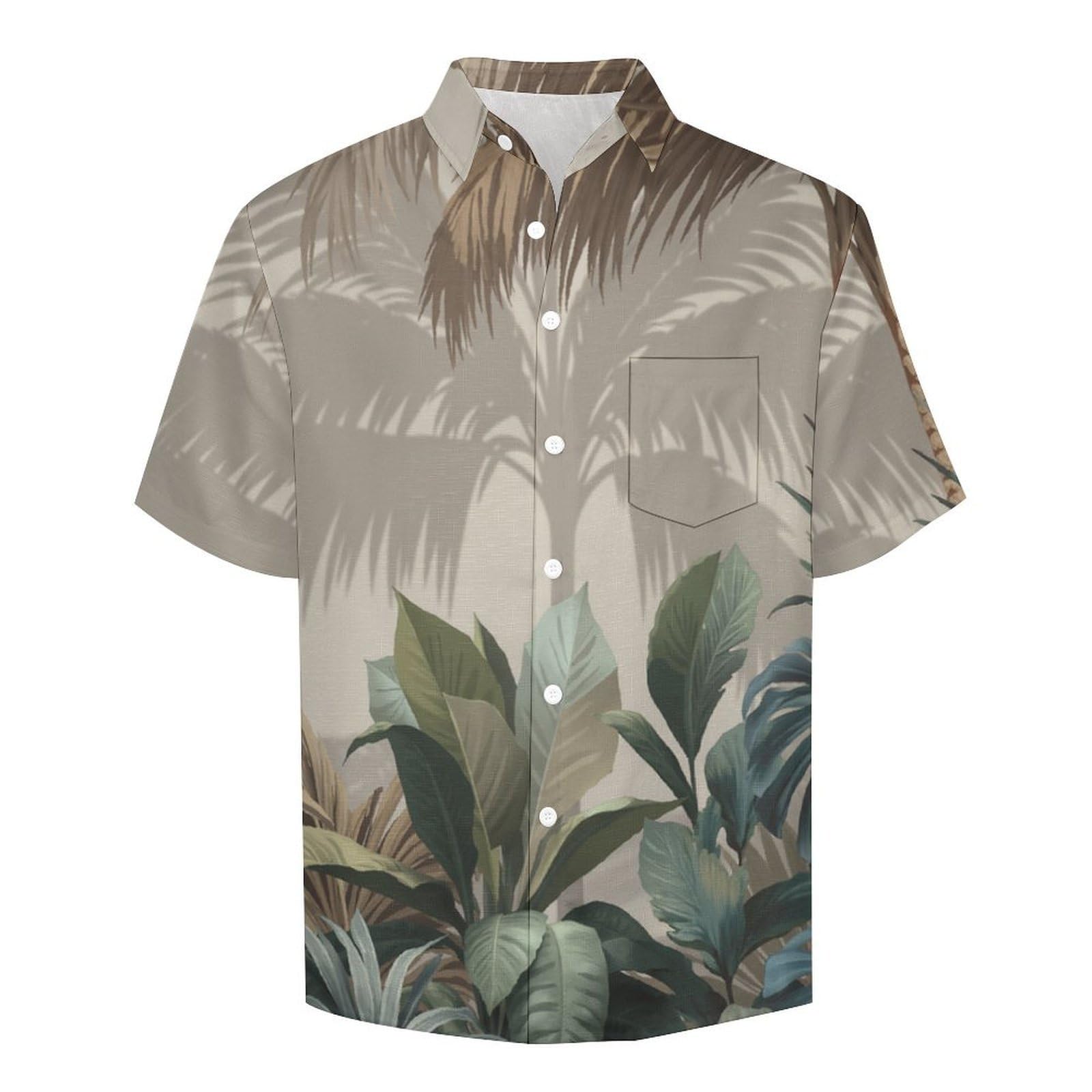 Camicia Casual da Uomo, Illustrazione di Foglie Stampa Maglietta Estiva a Maniche Corte Stile Piante di Palma Tropicale Casual Button Down Hawaiani Camicie Risvolto Spiaggia Top