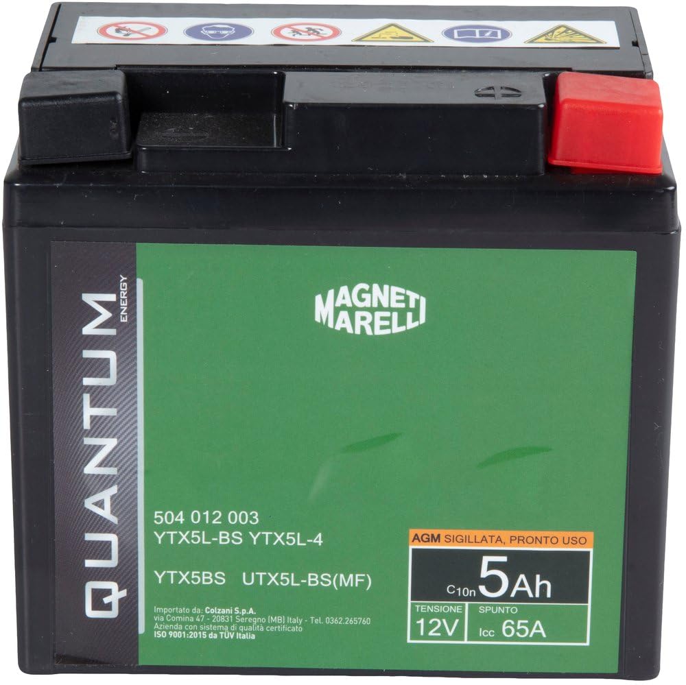 Magneti Marelli Batteria Quantum 5Ah AGM 65A Sigillata | Batteria Moto 12V Precaricata | Tecnologia AGM Senza Manutenzione Per Avviamento Affidabile E Prestazioni Costanti