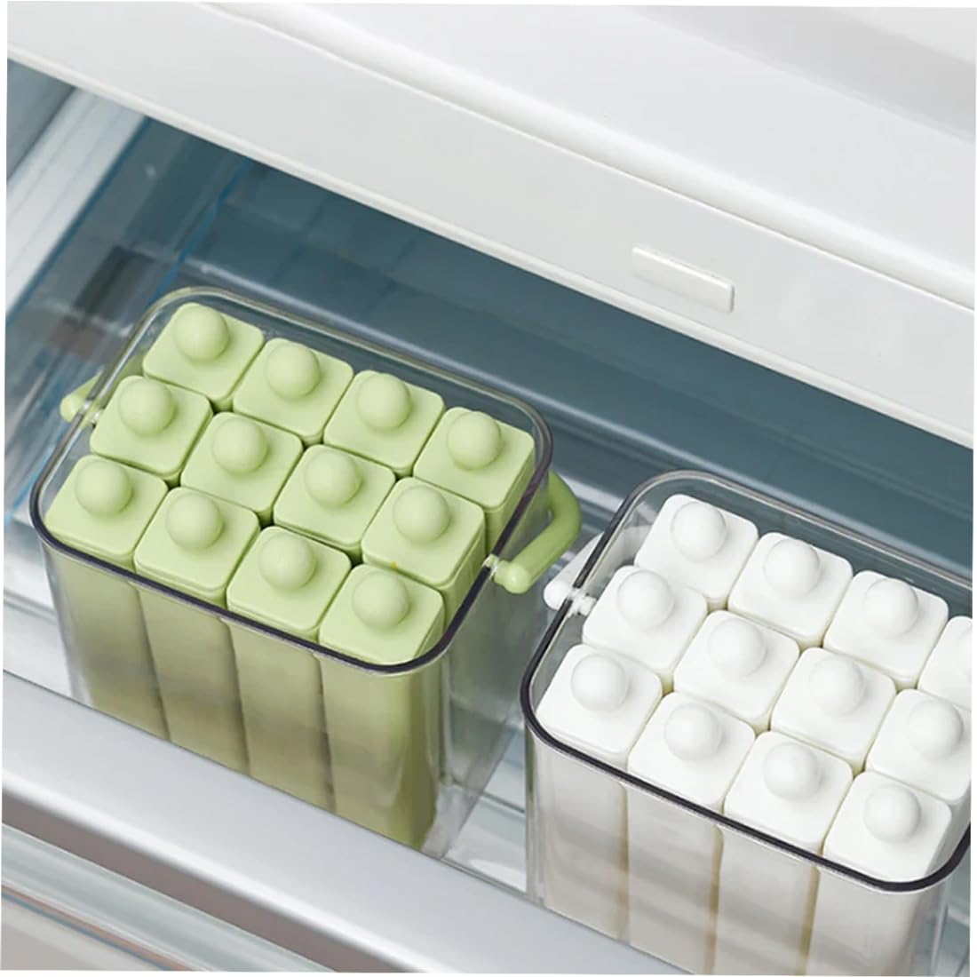 Silikon Eiswürfelform für Flaschen mit Behälter, Eisstangen Form Lang & Schmal, Wiederverwendbare Stieleisform mit Deckel, Eiswürfelbehälter Box für Sporttrinkflaschen, Matcha, Saft (2 PCS,Large)