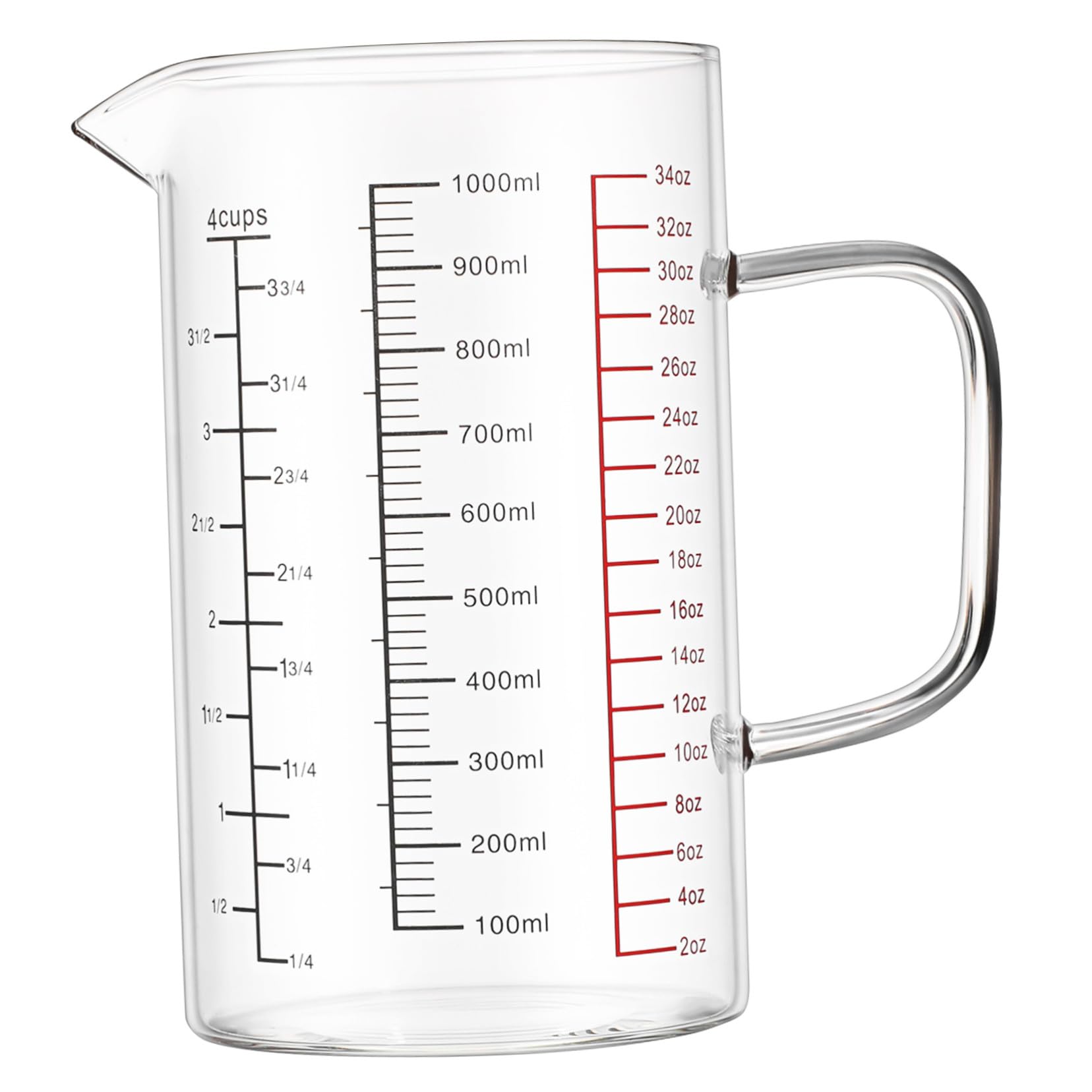 Borosilikatglas Glas Messbecher 1000ml mit Skalen für Küche