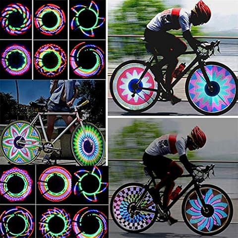 KKPLZZ 32 Attractive Patterns Bike Light Double Display Bicycle Spoke Light Wheels Lights Rottay Waterproof Bike Rim Lights Cover