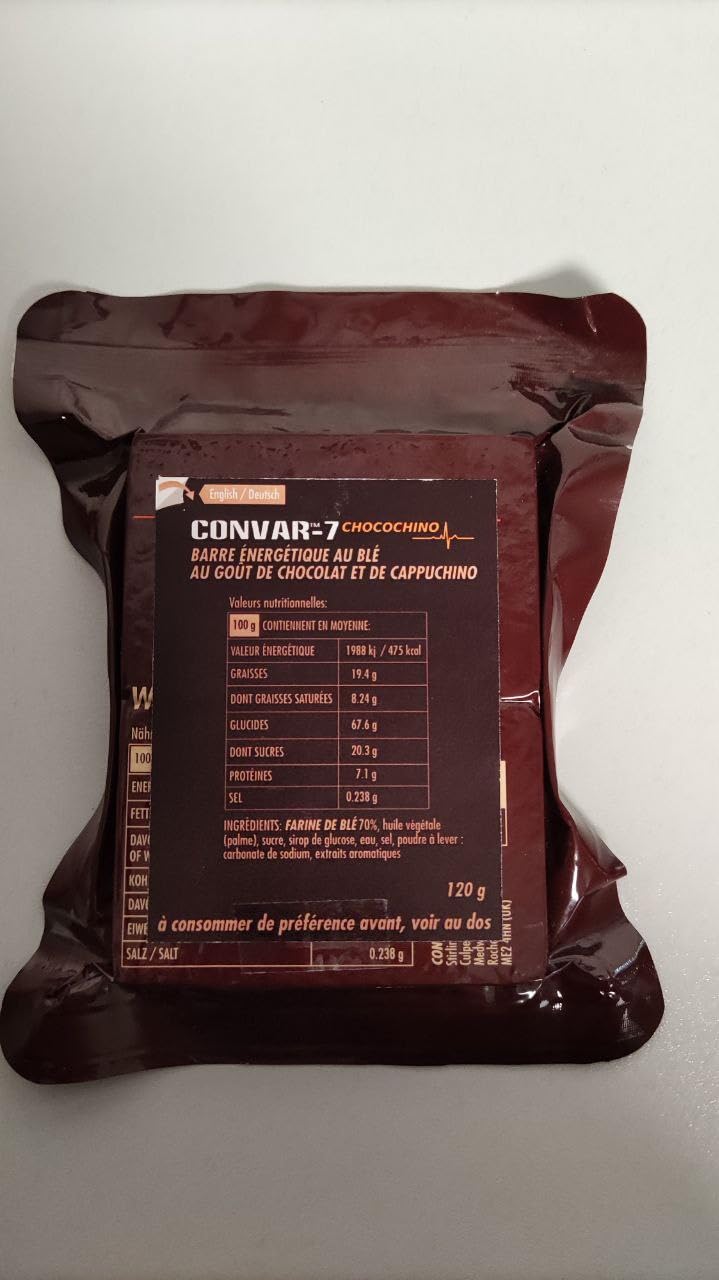 CONVAR-7 Confezione barretta energetica al cioccolato, per lo sport e le attività all'aria aperta, cibo per situazioni di emergenza, razione di sopravvivenza.Gusto cioccolato cappuccino, confezione co