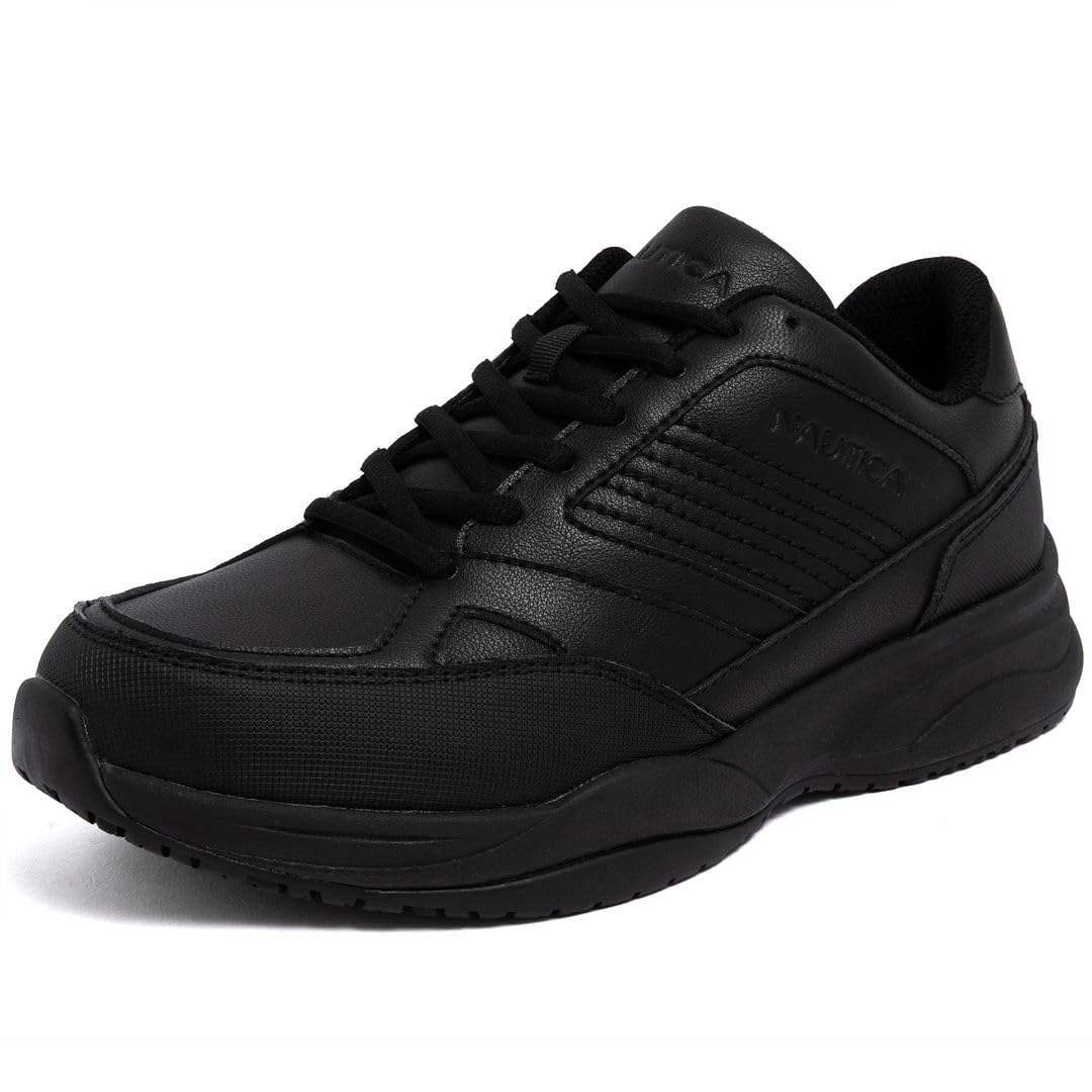 Nautica Black Non Slip Slip On/Lace-Up Work Shoes, Safety Water Resistant Chef Kitchen Trabajo Zapatos Restaurant or Food Service Sneakers - Comfortable and Lightweight for Men and Women