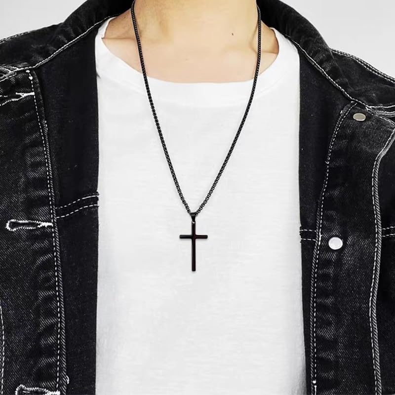 Mens Cross Necklace for Son Christian Birthday Christmas Gifts from Mom Dad Encouragement Encouraging Faith Religious Confirmation Gift to My Son Black Cross Pendant Bible Verse Gifts - Image 4