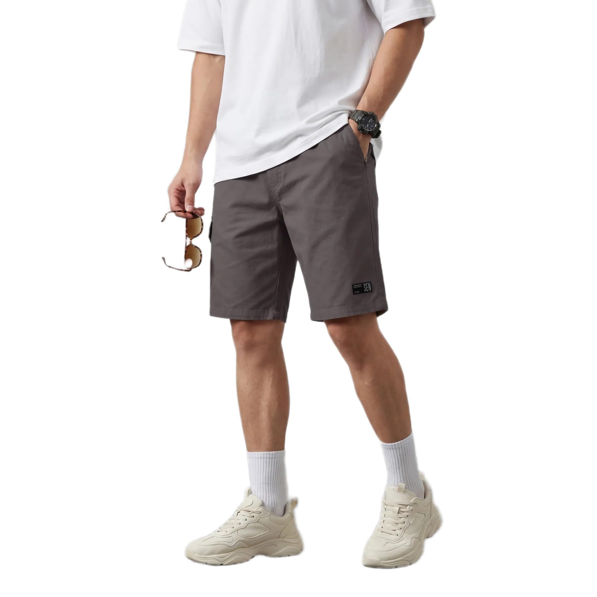 Men's Cotton Cargo Shorts, Dark Gray, Size 34 |STYL 9-image-43