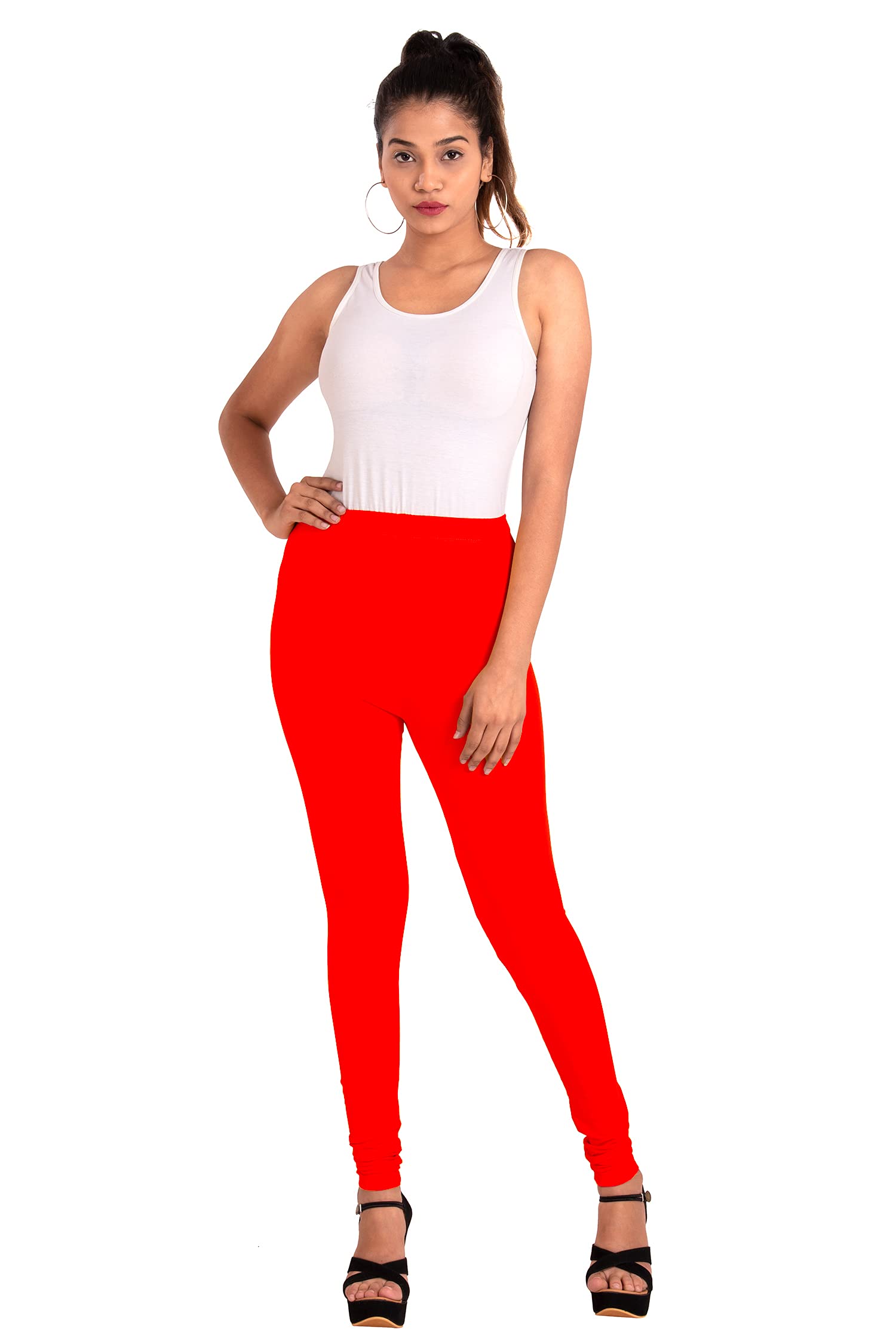 GenericENES FASHION Cotton Lycra 4w Soft Stretchable Women Churidar Leggings Red Colour