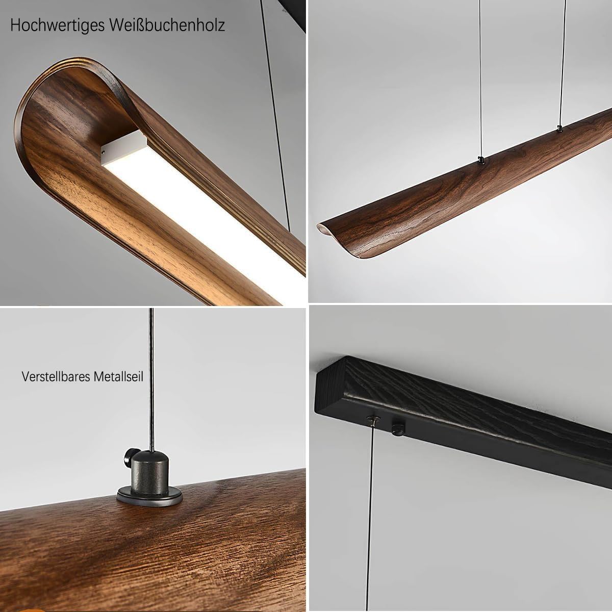 NVKE LED Pendelleuchte esstisch holz Dimmbar Linear Design Hängelampe Esstisch lampe Lineare Hängeleuchte mit Fernbedienung höhenverstellbar Kronleuchter für Esszimmer Küche Büro Lampe(100cm)