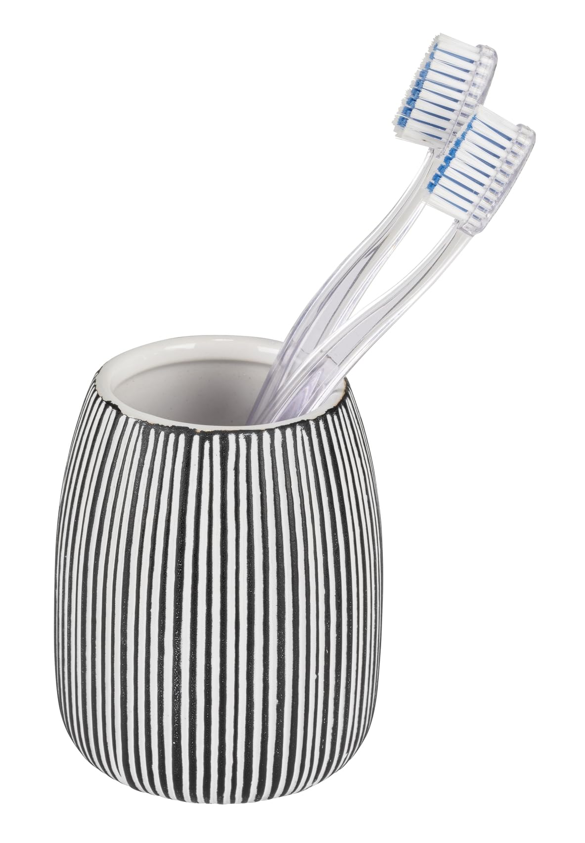 Wenko White Pascoli Toothbrush Cup Freestanding Ceramic Cylinder Textured Surface For Bathroom Black Diameter 9 Cm Height 10.5 Cm
