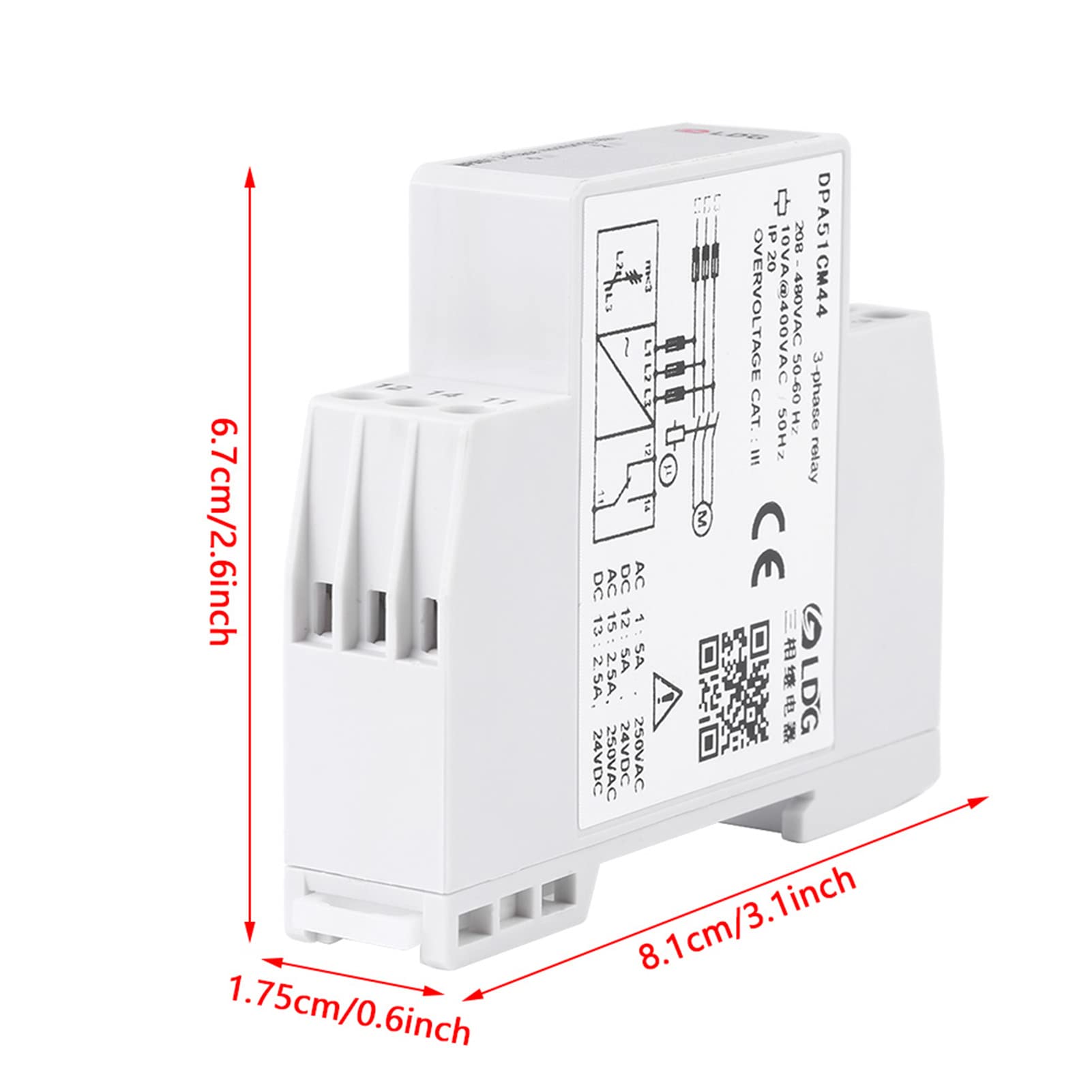 DPA51CM44 Relé de Monitoreo Trifásico Relé de Monitoreo de Voltaje Actual Protector de Secuencia de Fase para Protección de Motor 208-480VAC