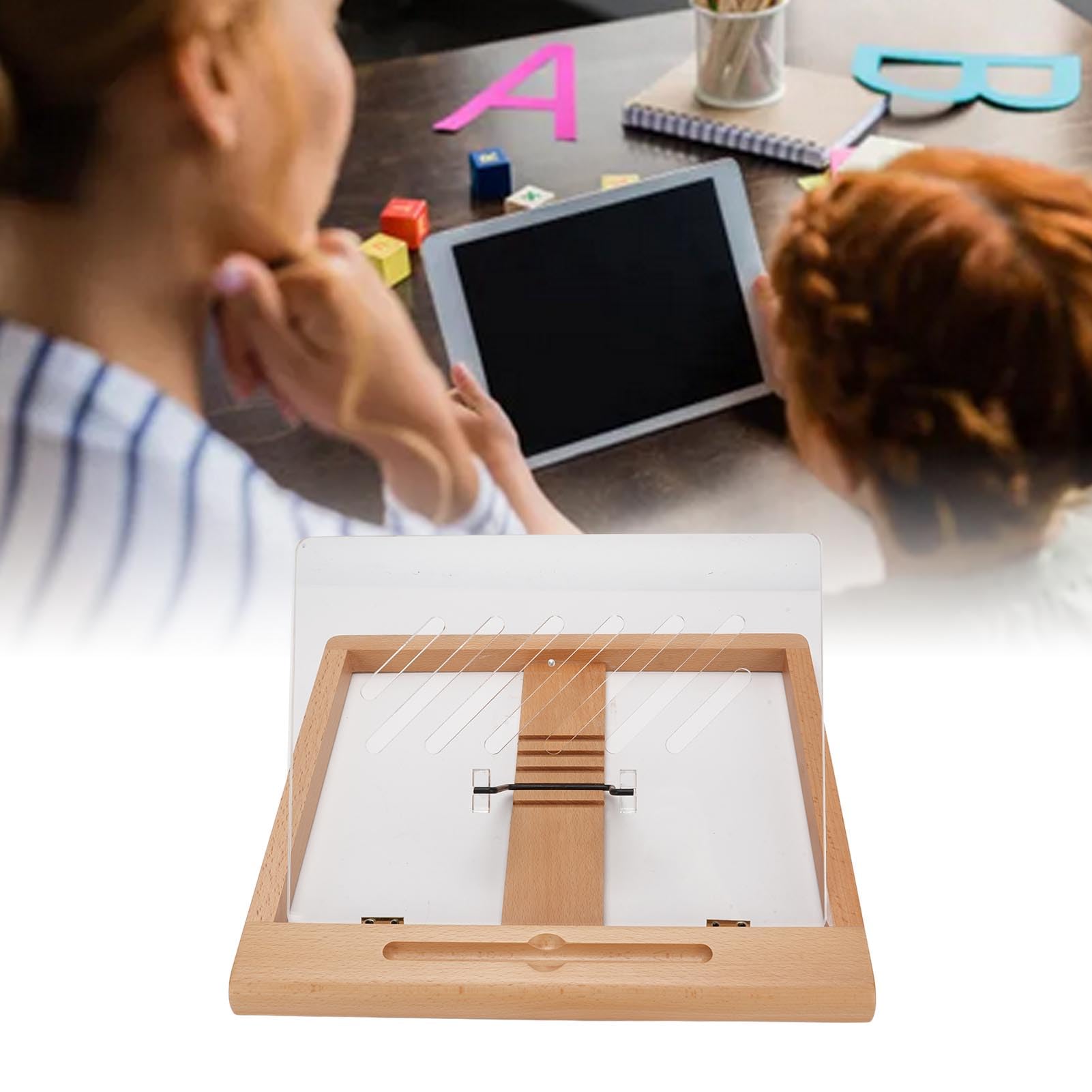Gedourain Supporto per Tablet Robusto Supporto da Scrivania in Legno per Disegni, Letture, Digitazioni, Impostazioni a 5 Angolazioni per Casa e Ufficio, in Faggio, con Slot per Matita