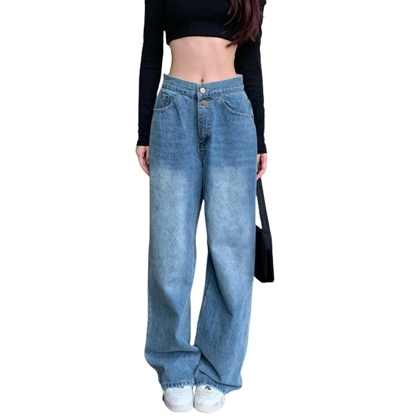 MdybF Dżinsy damskie dżinsy damskie z wysokim stanem odzież damska denim moda uliczna proste nogawki dżinsy ubrania spodnie