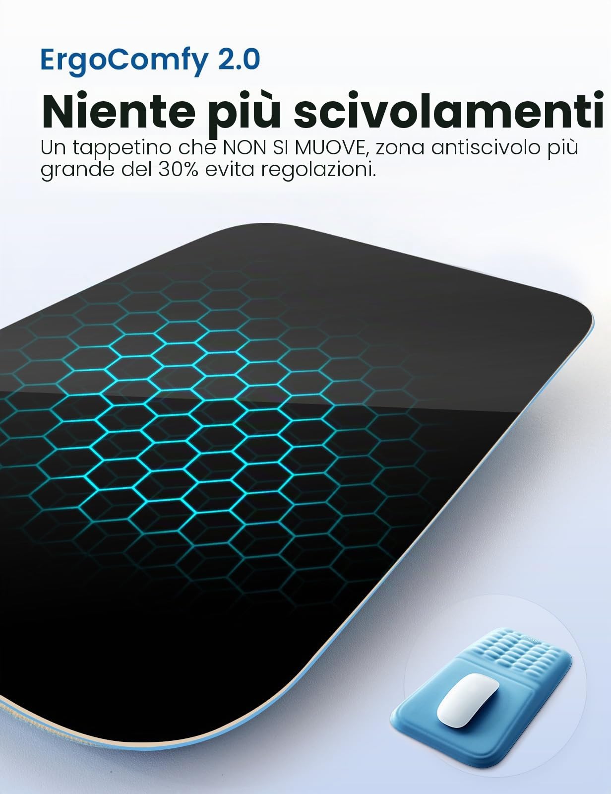 VAYDEER Tappetino Mouse con Supporto Polso [Ergonomico] [Riduce il Dolore] [Memory Foam Morbido] [Materiale Traspirante] [Antiscivolo] Accessorio Ufficio per Computer Blu