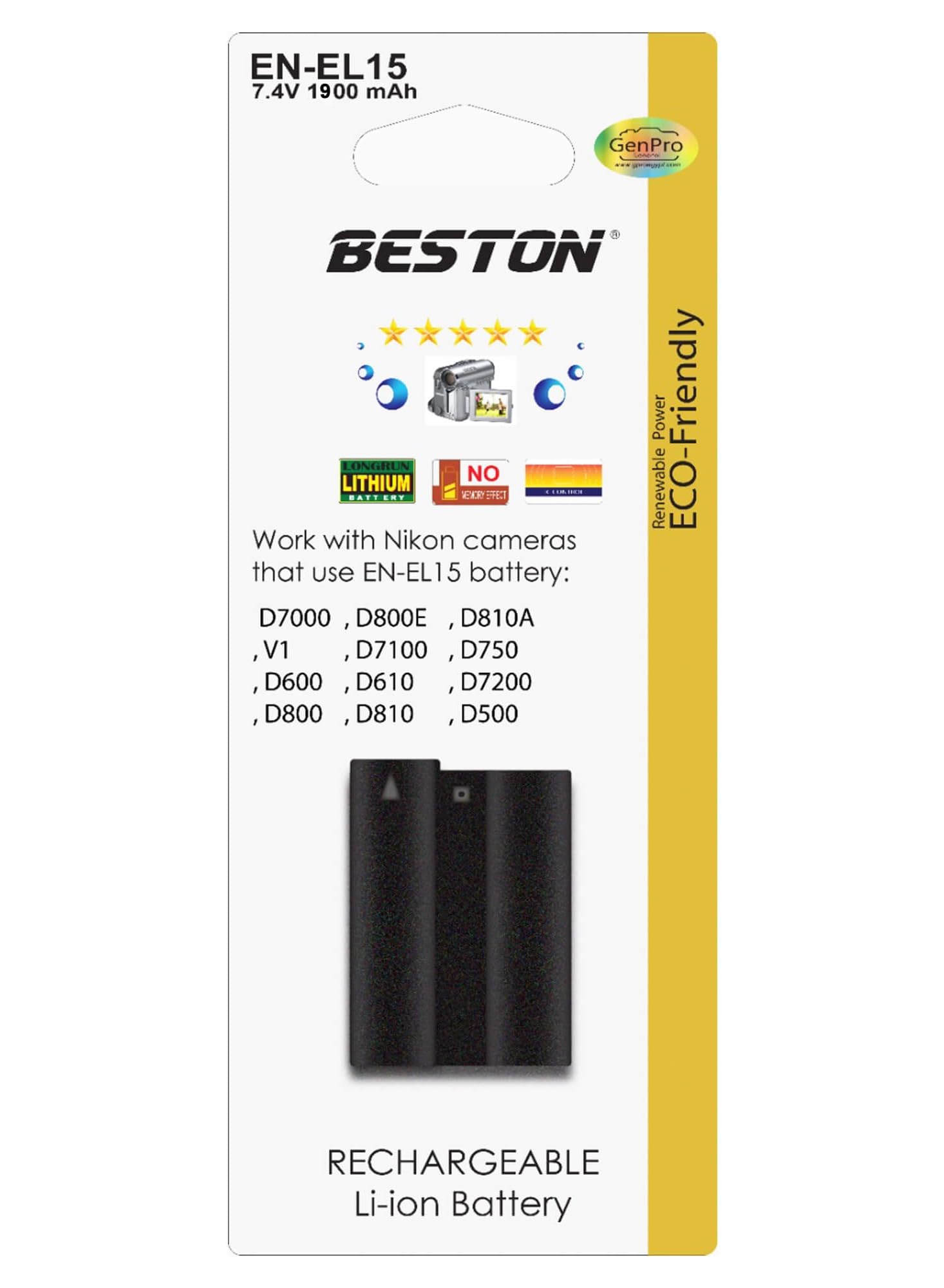Front view of the BESTON EN-EL15B camera battery