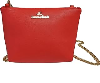 Pochette in vera pelle color corallo con tracolla oro amovibile