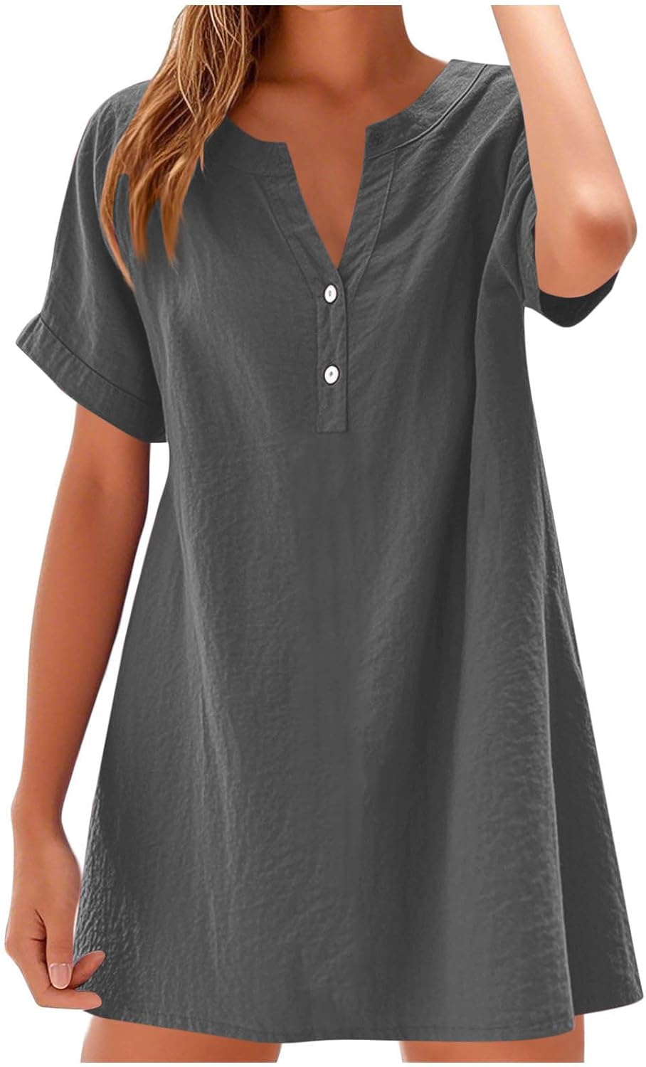 Robe En Lin à Col En V, Robe Décontractée, Robe Longueur Genou, Robe En Lin Lavé, Robe En Lin Adoucie, Robe D'été, Robe D'intérieur, MADRID - France