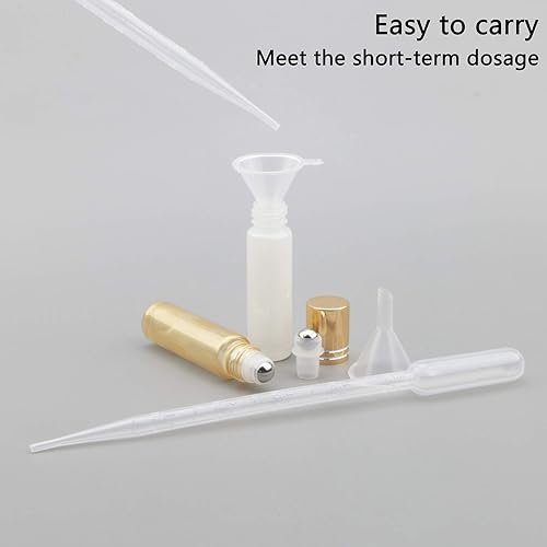 Miniatura 10 de Kesell Botellas de vidrio de 0.3 fl oz para mezclas de aceites esenciales, con bolas de rodillo de acero inoxidable, tapas doradas brillantes,