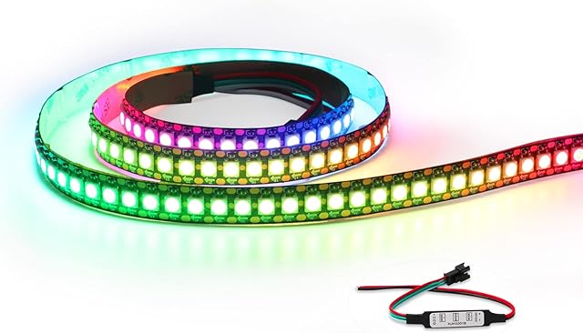 HJHX Ws2812b Led Strip 1m 144Leds, Ws2812 Individually Addressable Led strip, 5V Programmable Led RGB Pixel lights, Dream Color Light Strip Black PCB Non waterproof IP30 for Arduino, Raspberry Pi, etc
