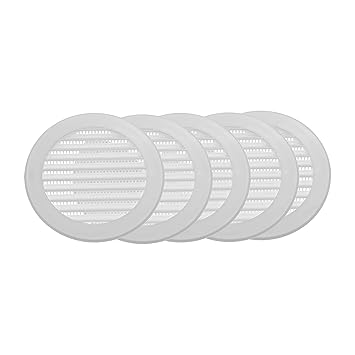 Vent Systems 4'' Inch White Soffit Vent Cover - Round Air Vent Louver - Grill Cover - Built-in Insect Screen - HVAC Vents for Bathroom, Home Office, Kitchen - Pack of (5)