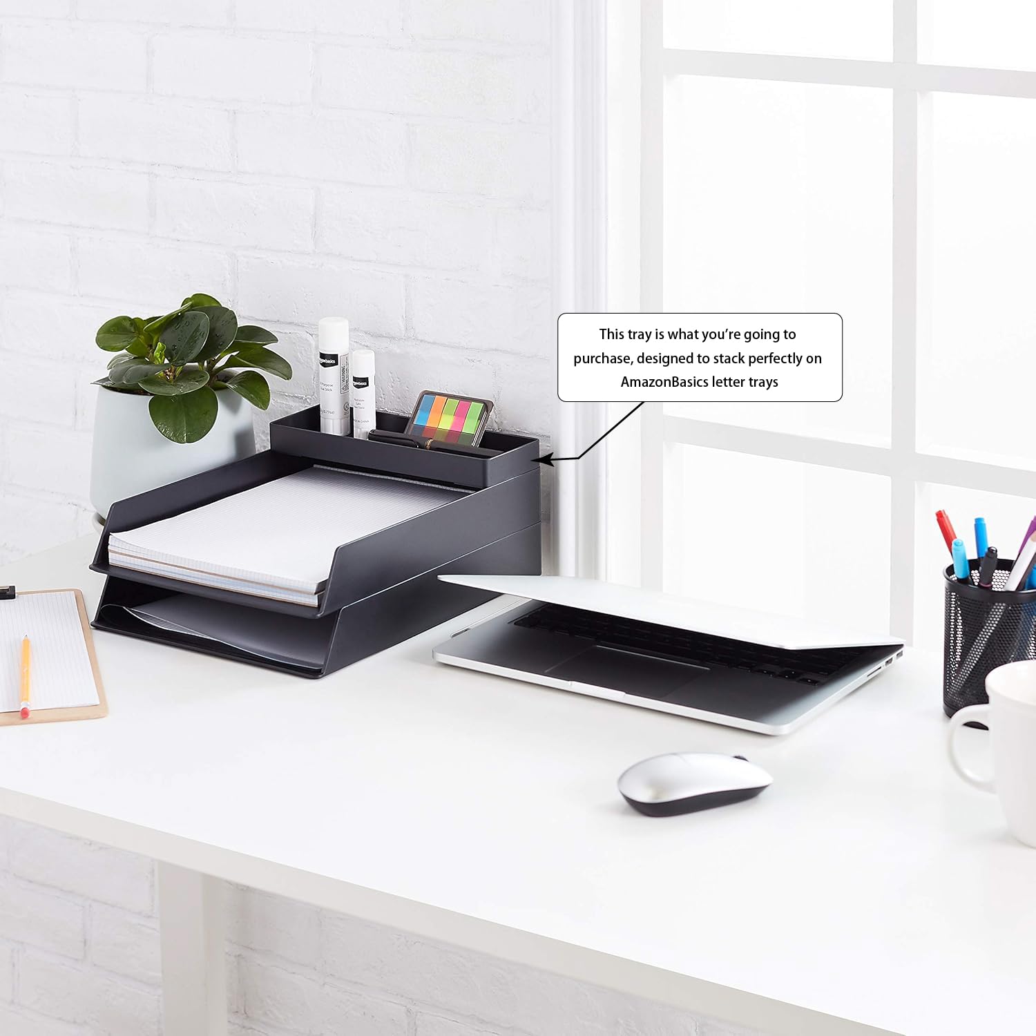 Amazon Basics Organiseur en plastique à accessoires Petit format Rectangulaire, 23.9 x 8.4 x 2.5 cm, Noir