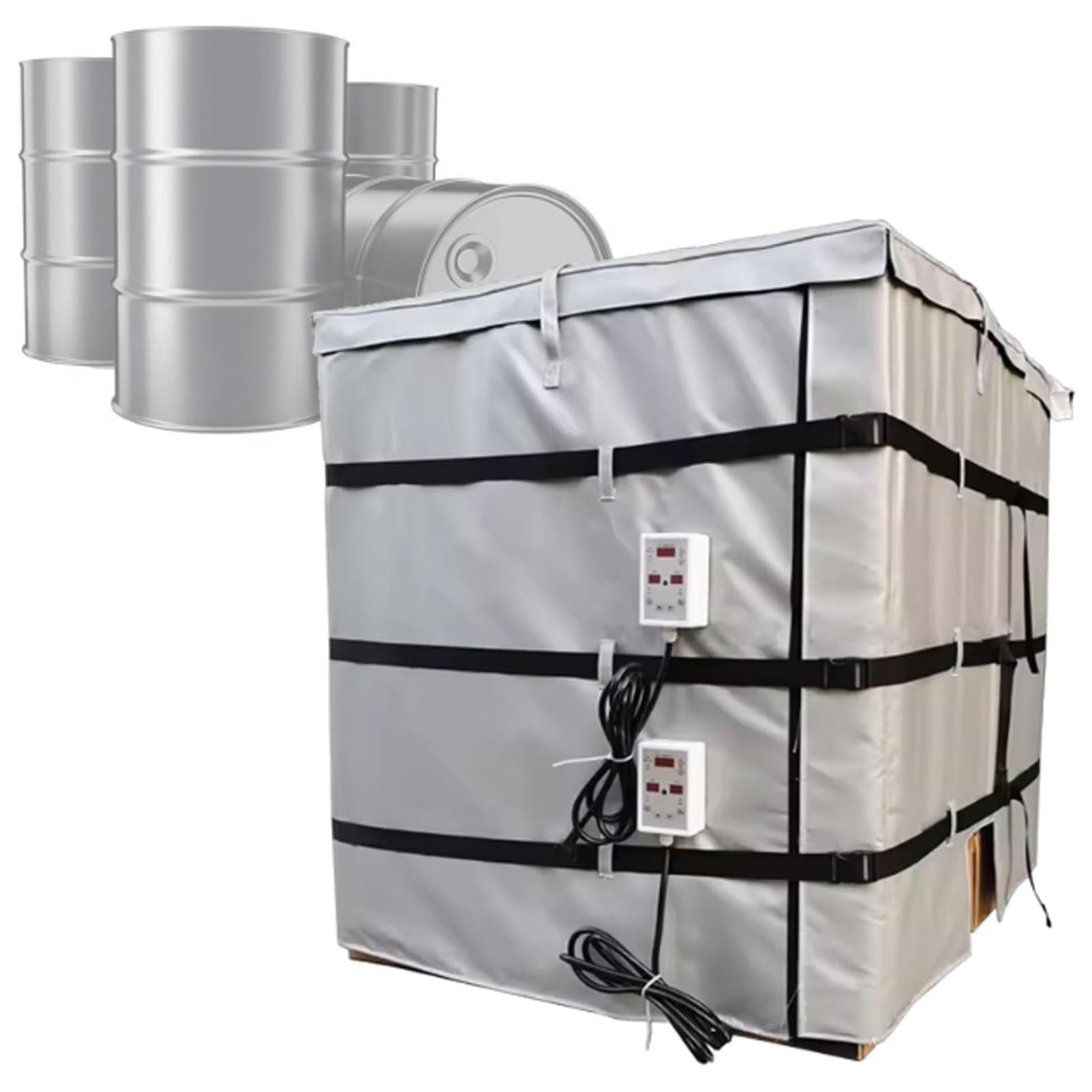 Podgrzewacz zbiornika IBC z termostatem, przemysłowy koc grzewczy do beczek, wszechstronna taśma grzewcza do utrzymywania optymalnej temperatury w plastikowych zbiornikach IBC Grey-1000L/275Gal