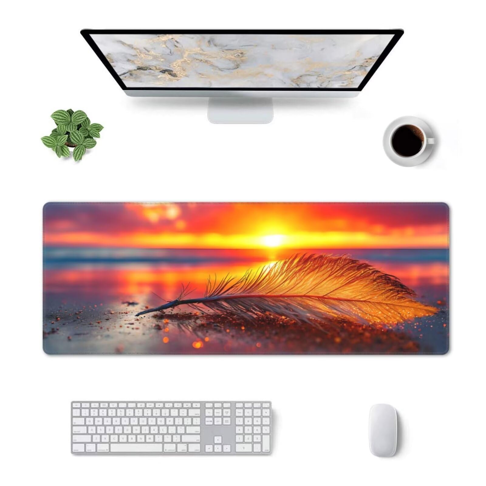 Tappetino Mouse, Tappetino Mouse Gaming Grande XXL 1500x800x3mm Tappetino Scrivania Mouse Pad, Base in Gomma Antiscivolo, Bordi Cuciti,Lavabile, Mousepad per Ufficio e Gaming (Piuma del tramonto) R659