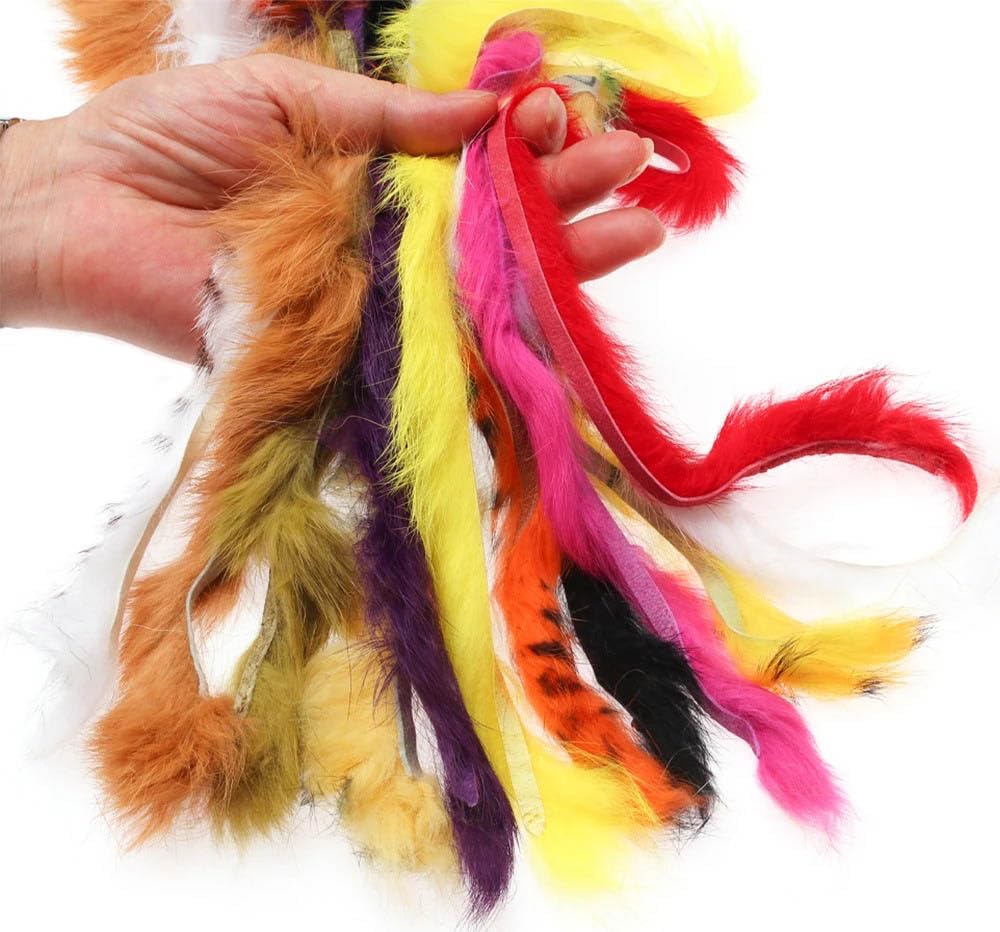 Pack of 10 3mm Wide Rabbit Fur Hare Zonker Strips Fly Tying Material for Leech Streamer Bass Trout Salmon Steelhead Fishing Flies