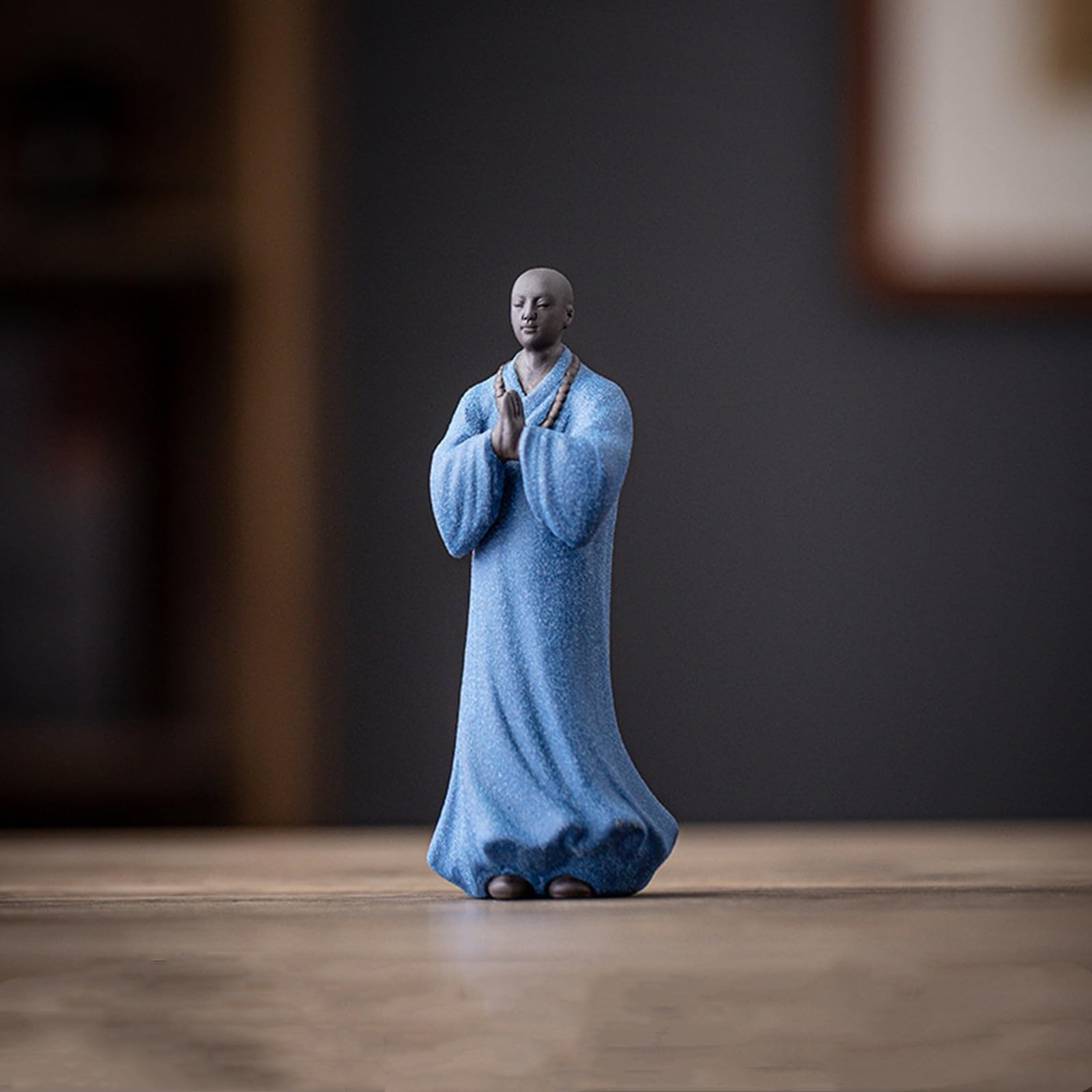 YUZDNM Decoration Art Statue Sculpture - Chinese Buddha Monk Statue, Purple Sand Meditation Shaolin Zen Monk Figure for Home Office Tea Table Decor, 5.1" H(#1)