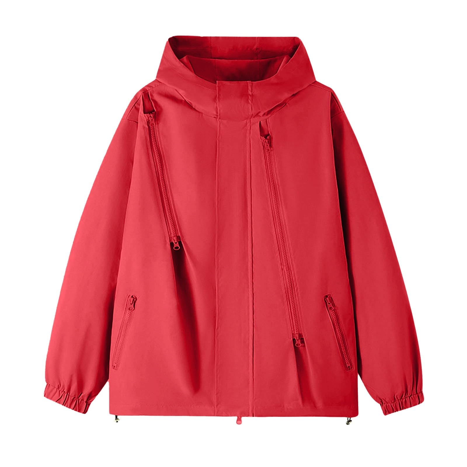 Cremallera De Montañismo Al Color Sólido Otoño Para Mujer Con Función Bolsillo Traje Abrigo Rociador Chaquetas Grandes Poncho Lluvia Deportes Aire Libre Parka Entretiempo Chaqueta