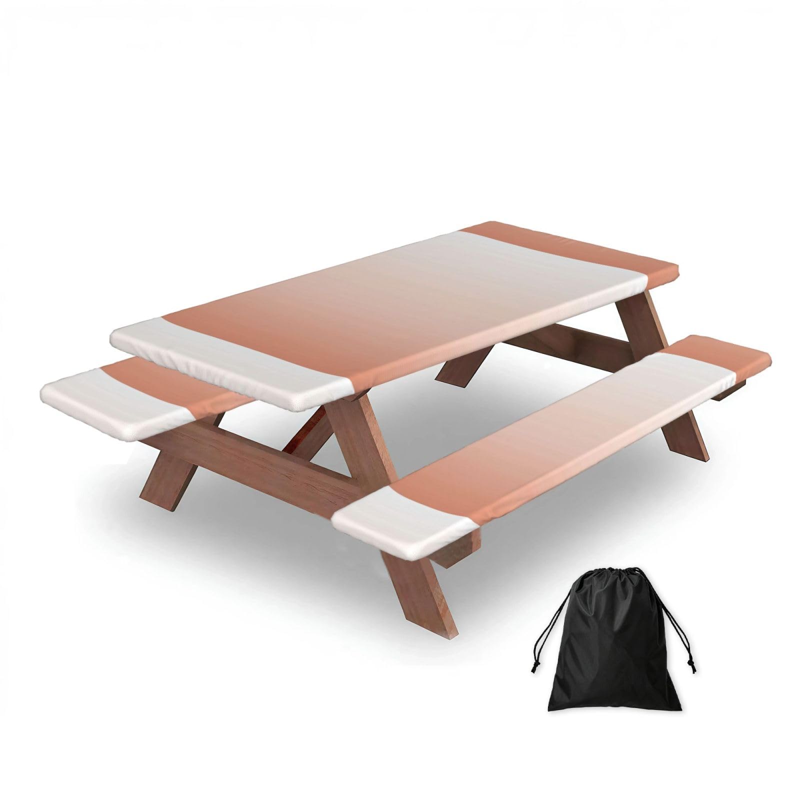 Dopklna As Picture Minimalist Chic Pastel Dusty Rose Ombre Blush Pink, Picnic Table Cover With Bench Covers -Waterproof Elastic Fitted Tablecloth For Garden Camping Patio 76X152cm