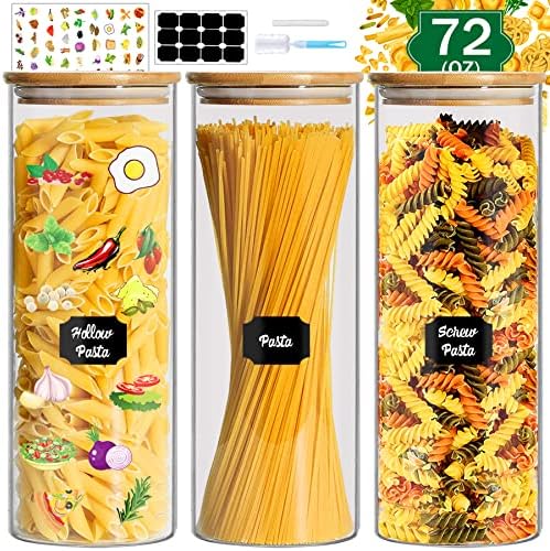 BGraceyy Glass Jars with Bamboo Lids, 72 oz 3 Pcs Kitchen Glass Containers with Bamboo Lids, Airtight Glass Pantry Storage Containers with Lids for Spaghetti, Pasta, Rice, Nuts, Flour, Bean, Dry Foods