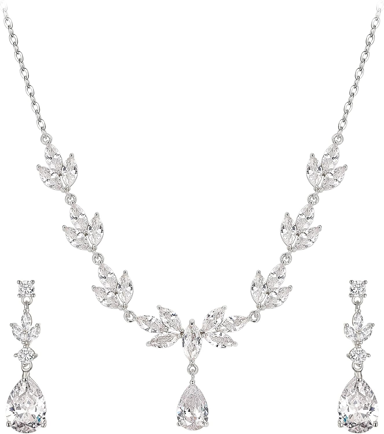 EVER FAITH Wedding Party Accessories for Women, Gorgeous Teardrop White Cubic Zirconia Necklace Earrings Set, Bridemaids Jewelry Set for Bridal