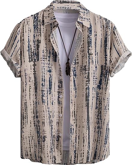 Image of LookMark Men's Trendy Cotton Blend Spread Collar Grey Color Printed Shirt