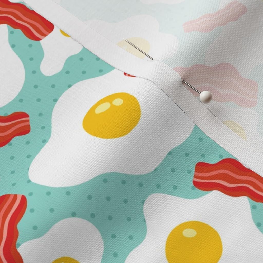 Spoonflower Fabric - Egg Bacon Breakfast Food Blue Morning Fat Pattern Kitchen Chicken Printed on Petal Signature Cotton Fabric by The Yard - Sewing Quilting Apparel Crafts Decor