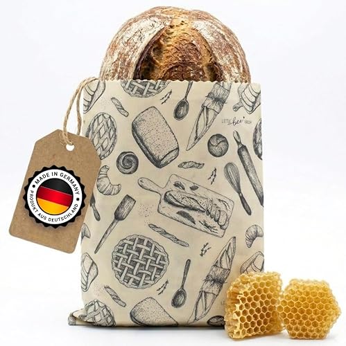 little bee fresh Bio-Bienenwachstuch XL Brotbeutel 29x40 cm aus Deutschland | Brotsack hält Lebensmittel natürlich, schön & plastikfrei frisch! Handgemacht aus Bio-Rohstoffen (XL Brotbeutel)