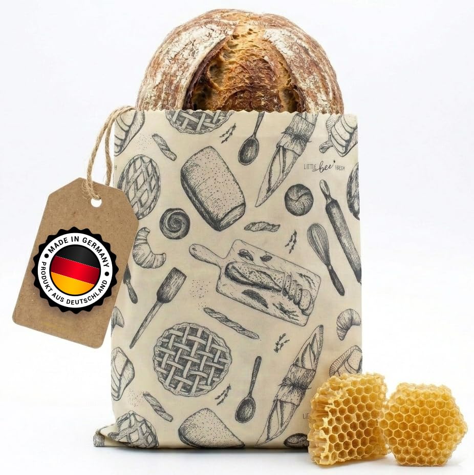 little bee fresh Bio-Bienenwachstuch XL Brotbeutel 29x40 cm aus Deutschland | Brotsack hält Lebensmittel natürlich, schön & plastikfrei frisch! Handgemacht aus Bio-Rohstoffen (XL Brotbeutel)