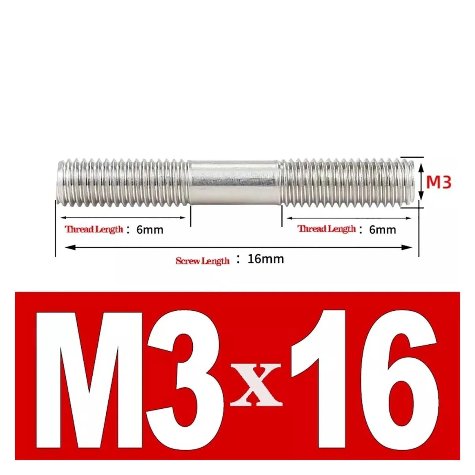 Varilla roscada de doble extremo de acero inoxidable 316 M6 M8 M10 M12 M16 A4(M16-1PCS,150mm)