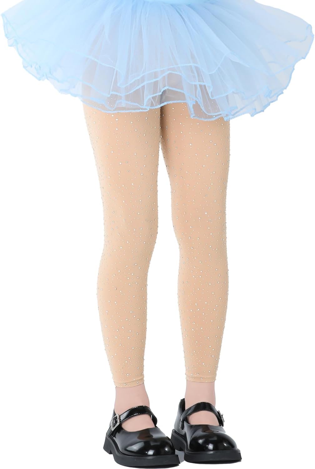 FANCAME Girls Footless Sparkle Rhinestone Tights, Ballet Dance Tights for School Students Kids - Image 3