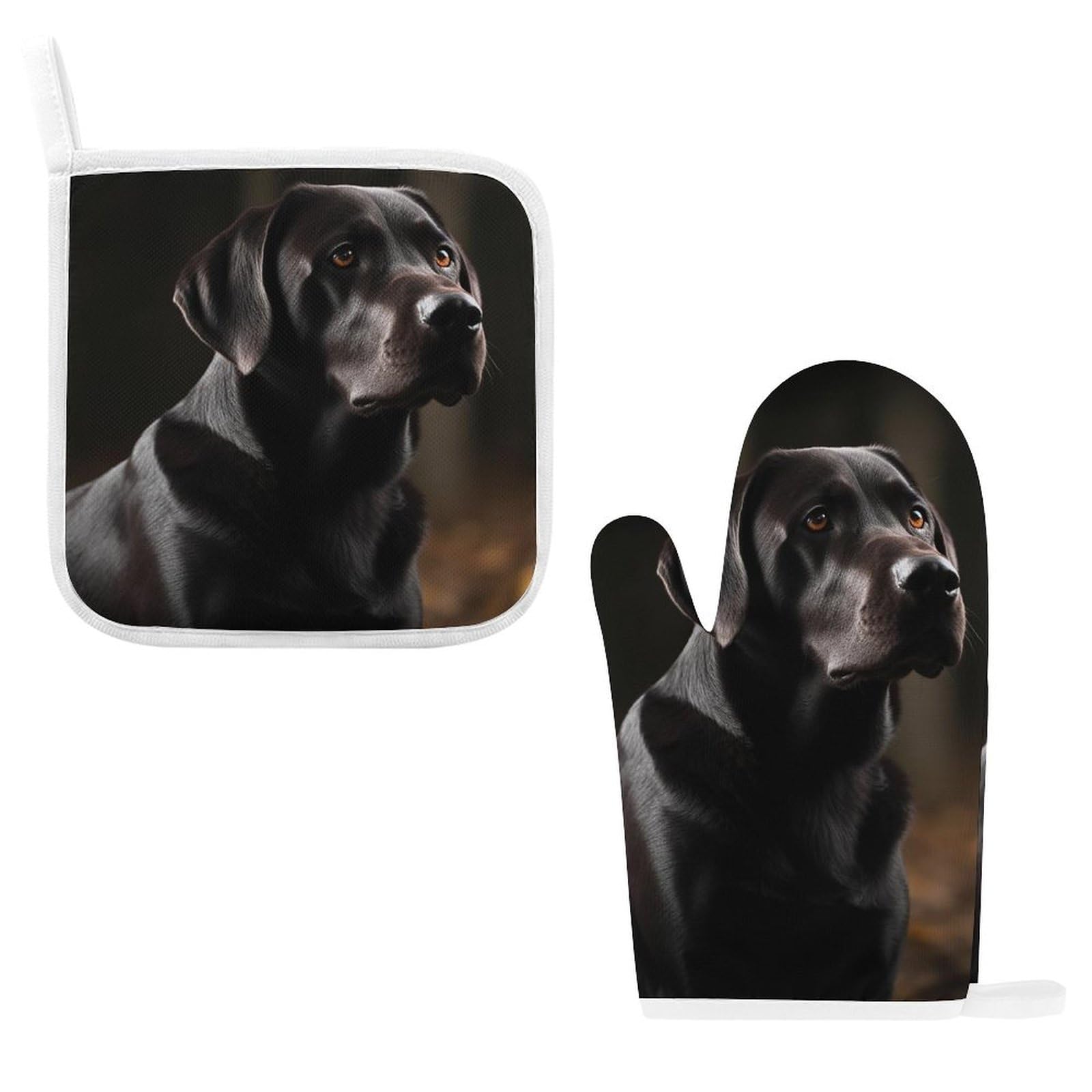 Oven Glove Black Labrador Oven Mitts and Pot Holders Sets of 2 Heat Resistant Gloves BBQ Glove Non-Slip Cooking Gloves for Baking Grilling Kitchen Potholders Gloves