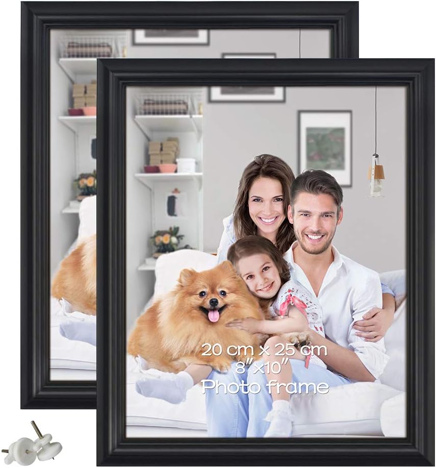 8x10 Picture Frame 2pcs Black Photo Frame Set for 8 by 10 inch Picture, Wall or Tabletop Display